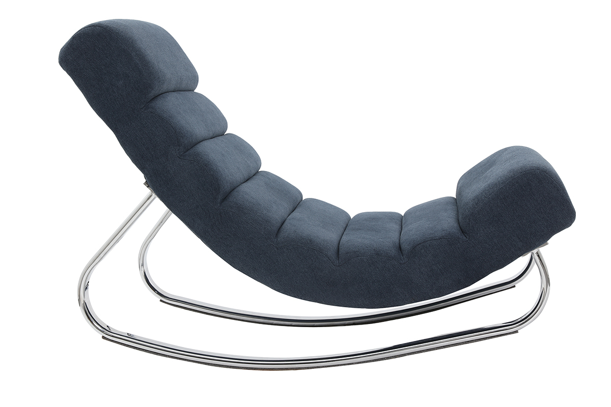 Rocking chair design en tissu effet velours bleu et acier chrom TAYLOR