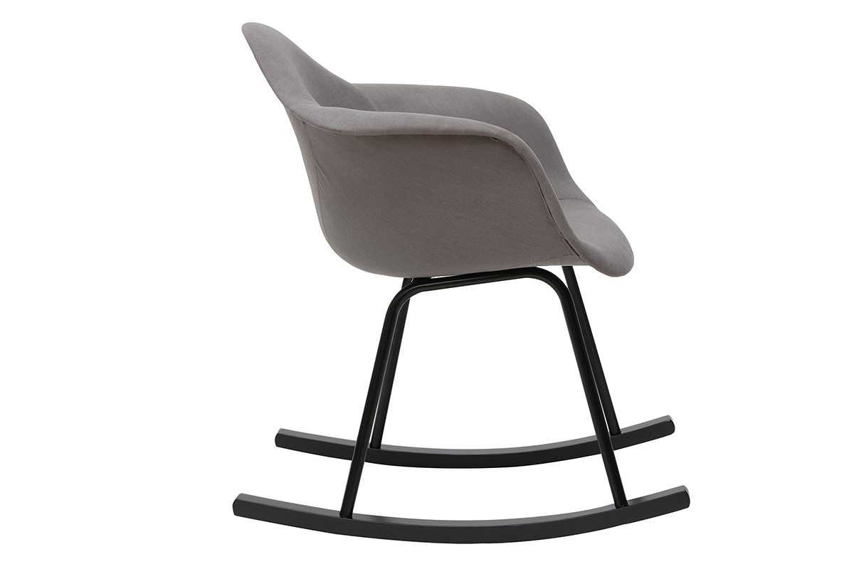 Rocking chair design en tissu effet velours gris et mtal noir MAMBO