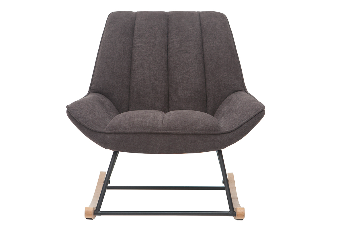 Rocking chair design en tissu effet velours gris fonc, mtal noir et bois clair BILLIE