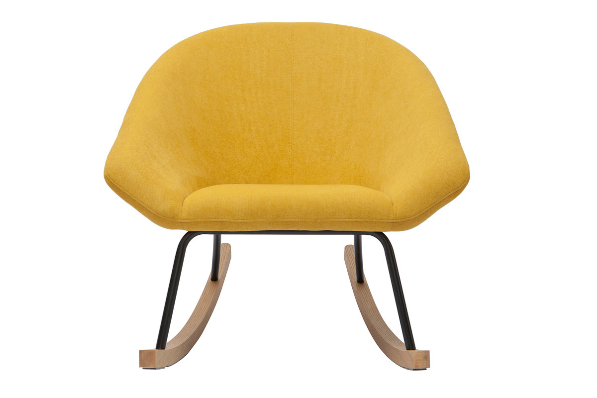 Rocking chair design en tissu effet velours jaune moutarde, mtal noir et bois clair KOK