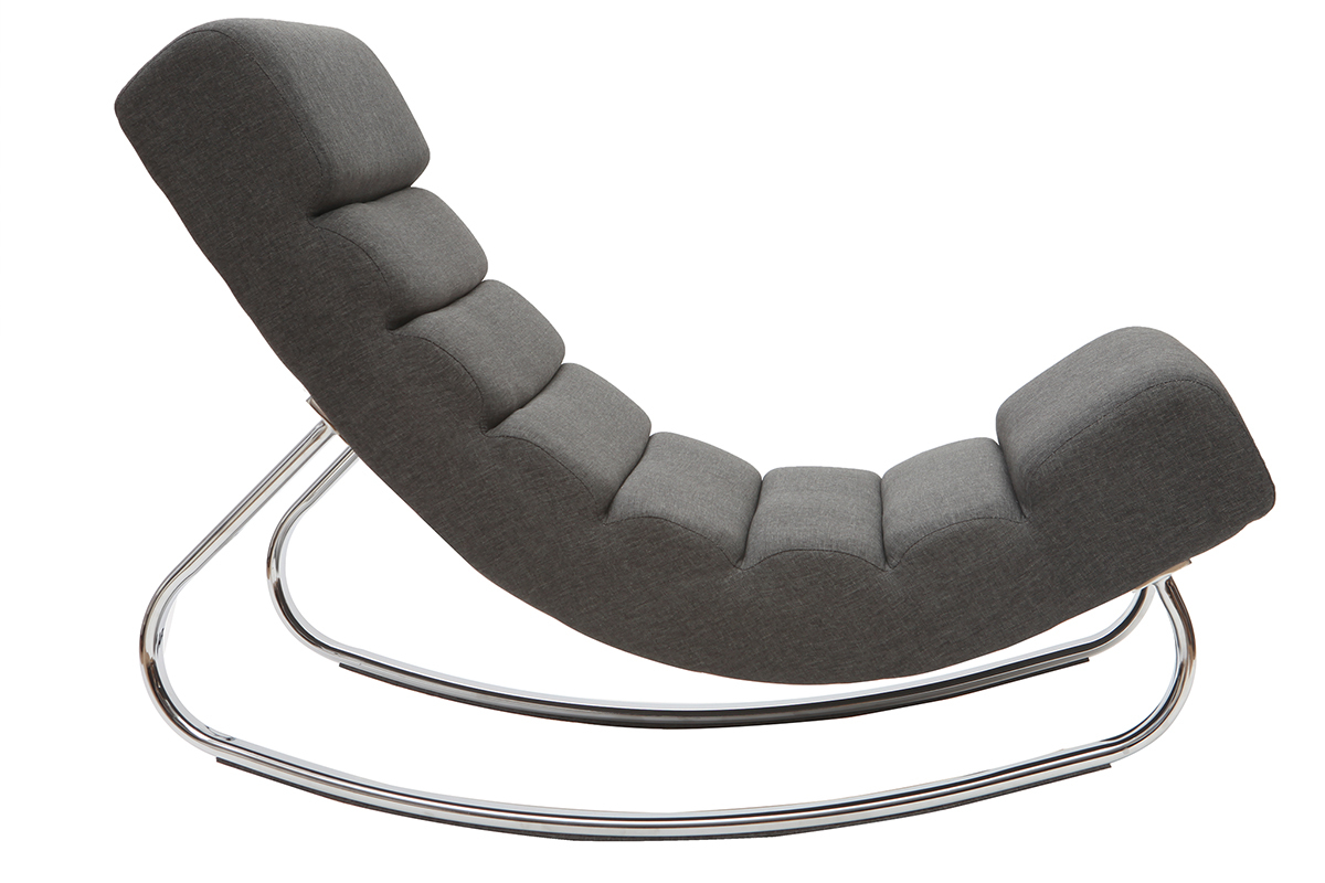 Rocking chair design en tissu gris fonc et acier chrom TAYLOR