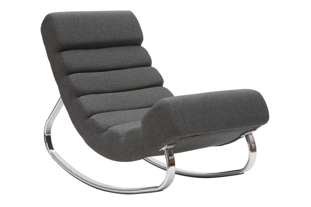 Rocking chair design en tissu gris fonc et acier chrom TAYLOR