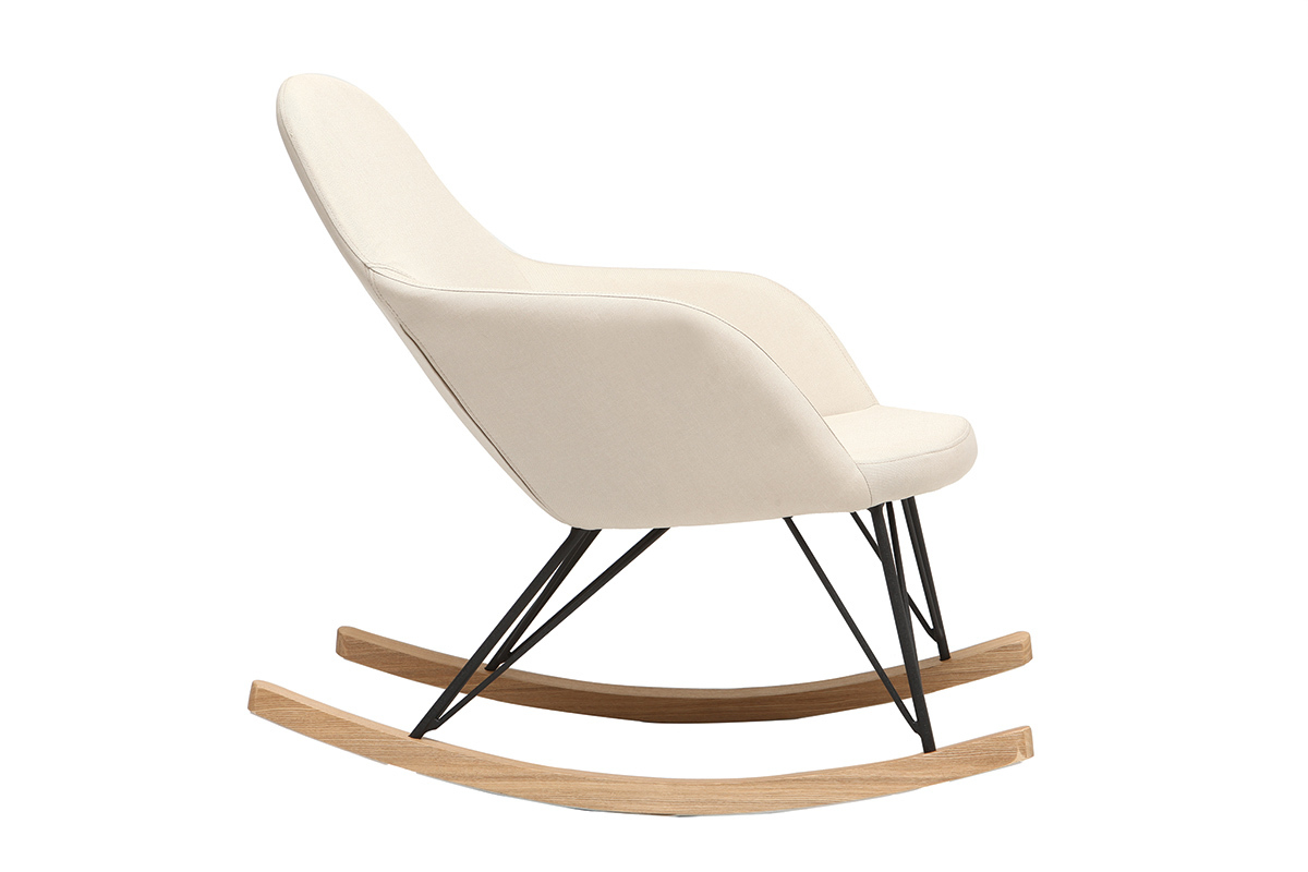 Rocking chair en tissu beige crme, bois clair et mtal noir JHENE