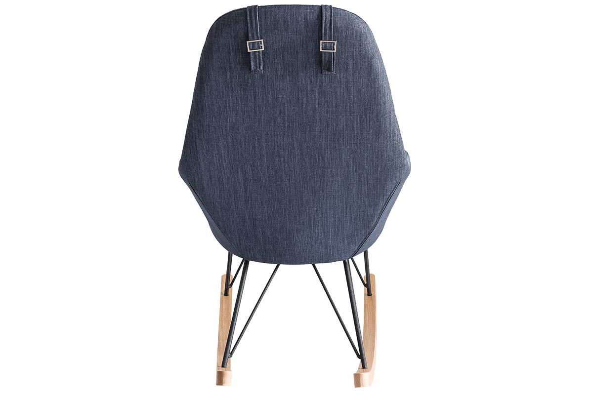 Rocking chair en tissu bleu jean avec pieds mtal et frne JHENE