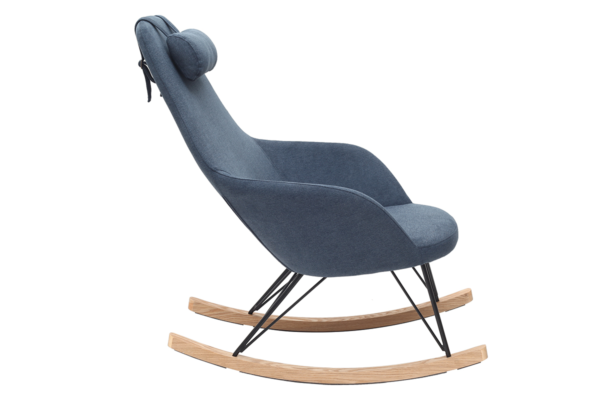 Rocking chair en tissu effet velours bleu, mtal noir et bois clair JHENE