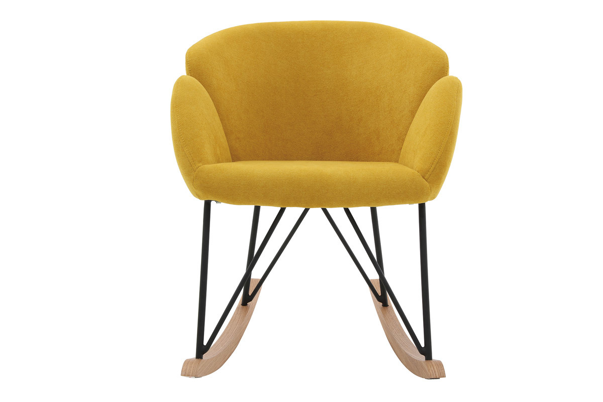 Rocking chair en tissu effet velours jaune moutarde, mtal noir et bois clair RHAPSODY