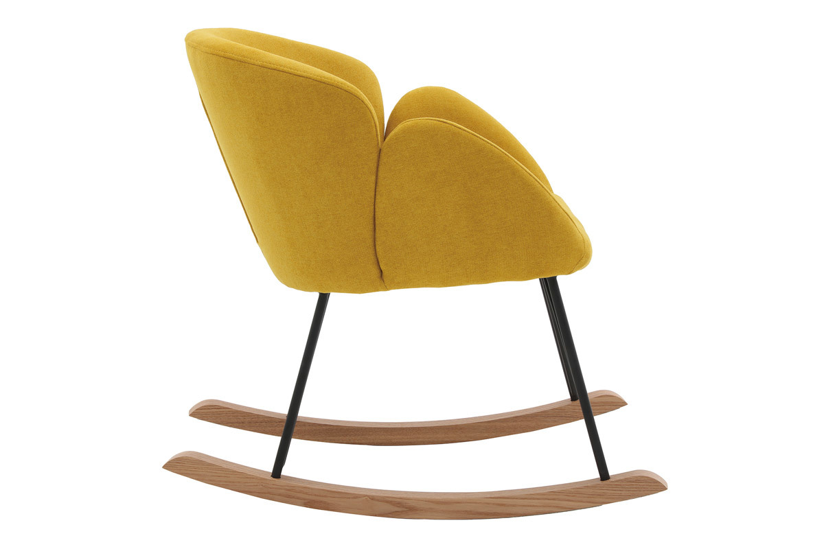 Rocking chair en tissu effet velours jaune moutarde, mtal noir et bois clair RHAPSODY