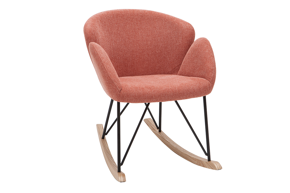 Rocking chair en tissu effet velours textur terracotta, mtal noir et bois clair RHAPSODY