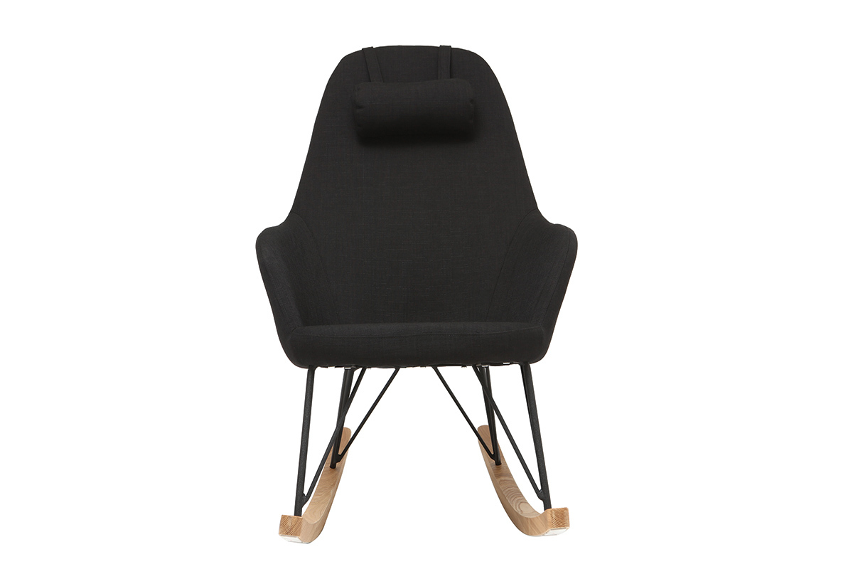 Rocking chair en tissu noir avec pieds mtal et frne JHENE