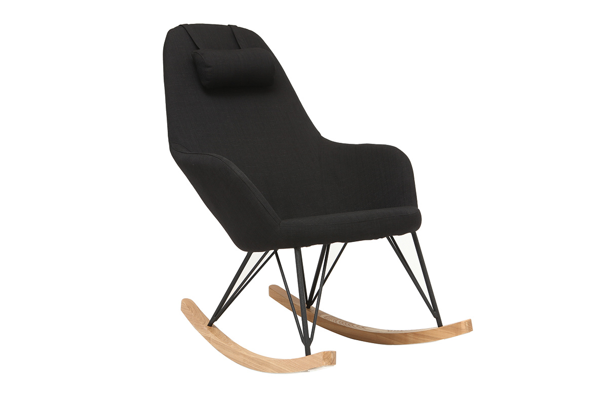 Rocking chair en tissu noir avec pieds mtal et frne JHENE