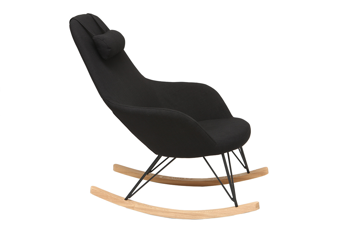 Rocking chair en tissu noir avec pieds mtal et frne JHENE