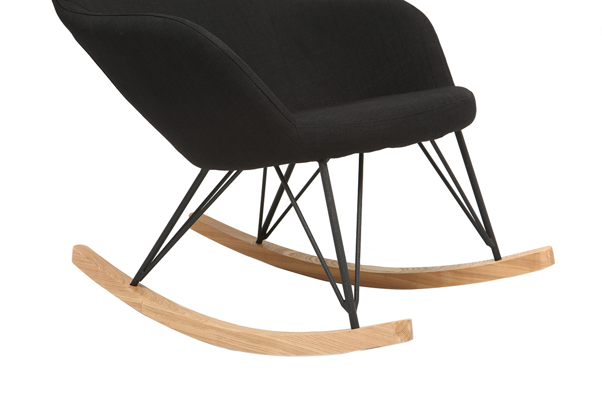 Rocking chair en tissu noir avec pieds mtal et frne JHENE