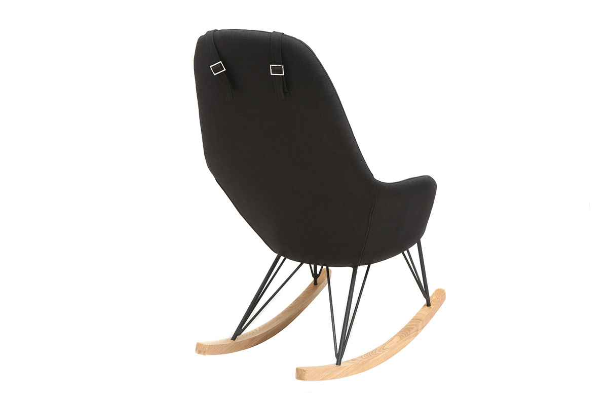 Rocking chair en tissu noir avec pieds mtal et frne JHENE