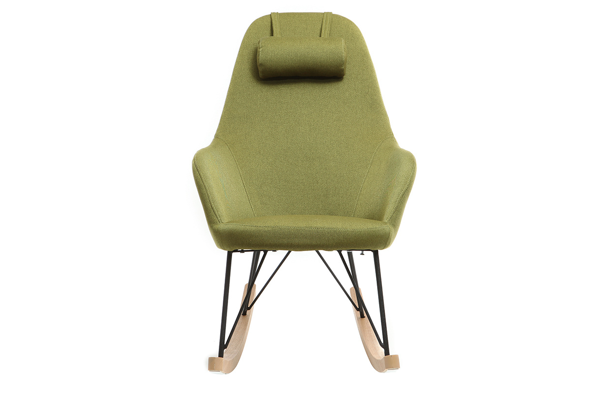 Rocking chair en tissu vert avec pieds mtal et frne JHENE