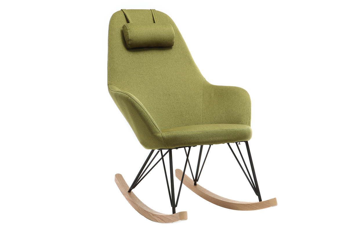 Rocking chair en tissu vert avec pieds mtal et frne JHENE