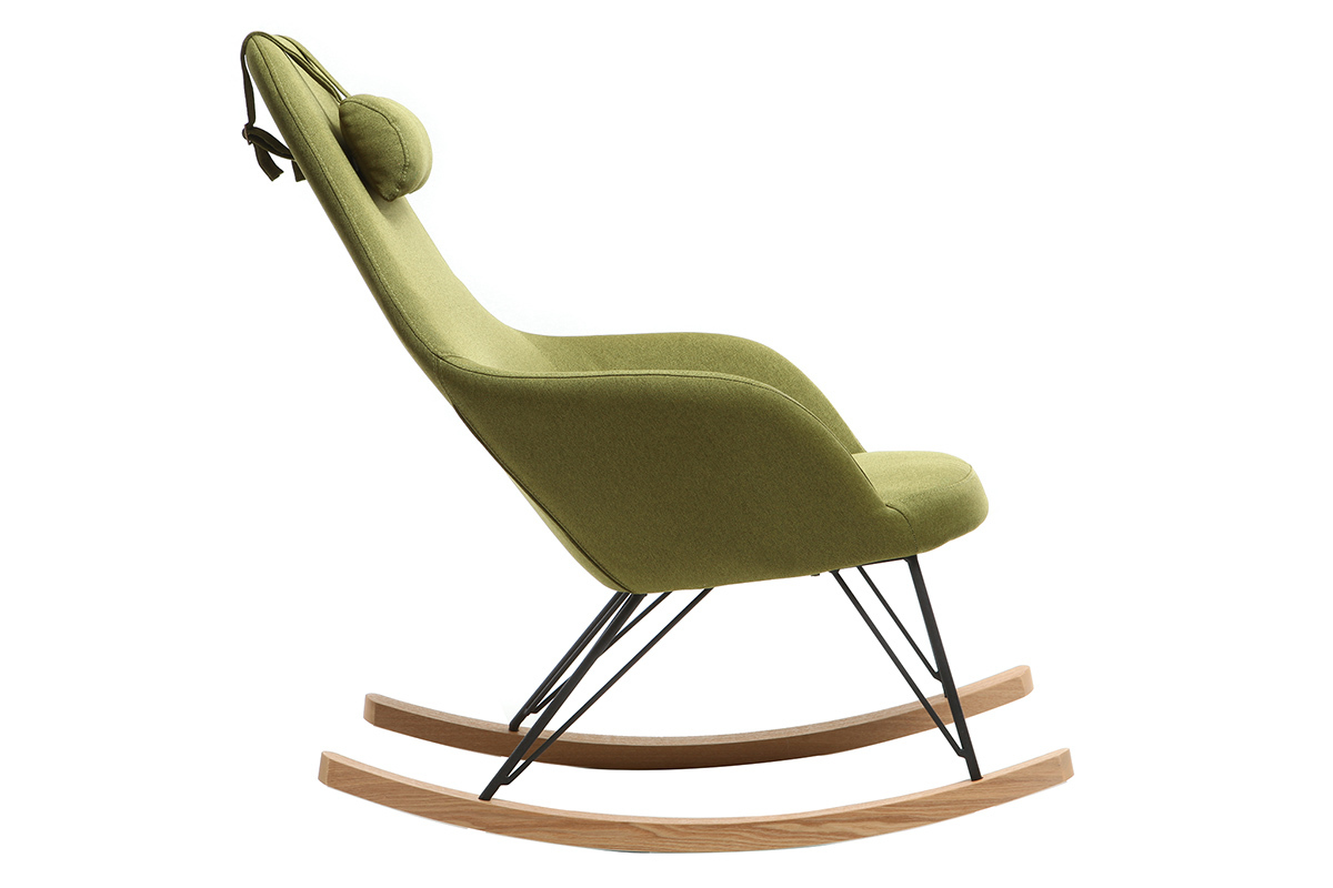 Rocking chair en tissu vert avec pieds mtal et frne JHENE