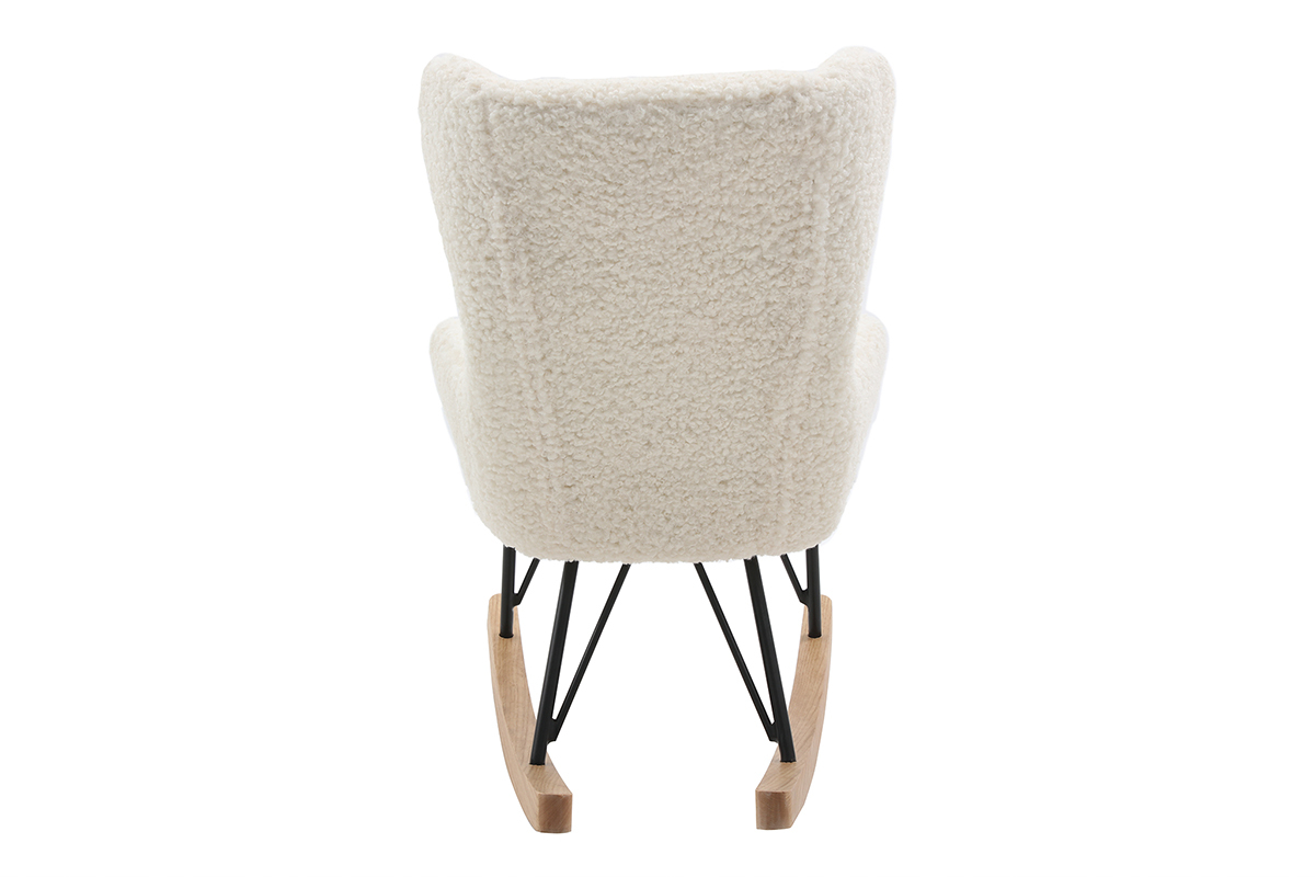 Rocking chair enfant en tissu effet peau de mouton blanc, mtal noir et bois clair SHAUN