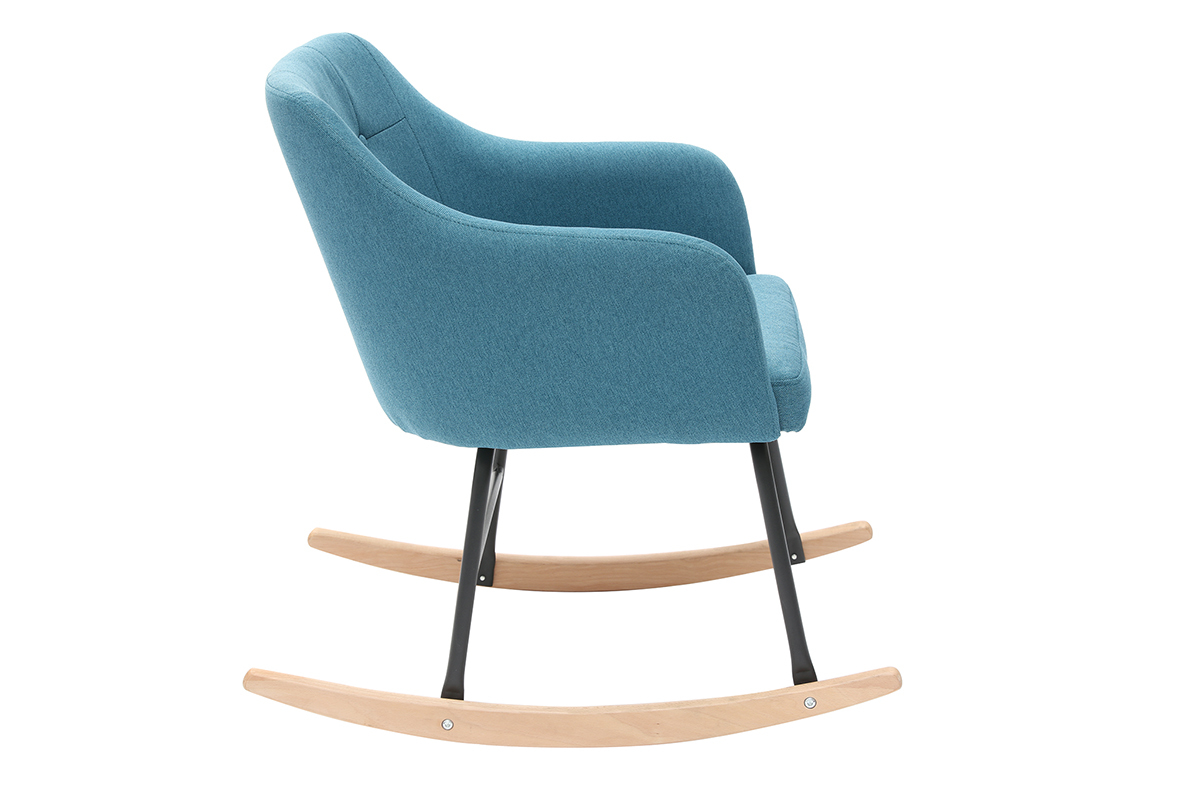 Rocking chair scandinave en tissu bleu canard, mtal noir et bois clair BALTIK