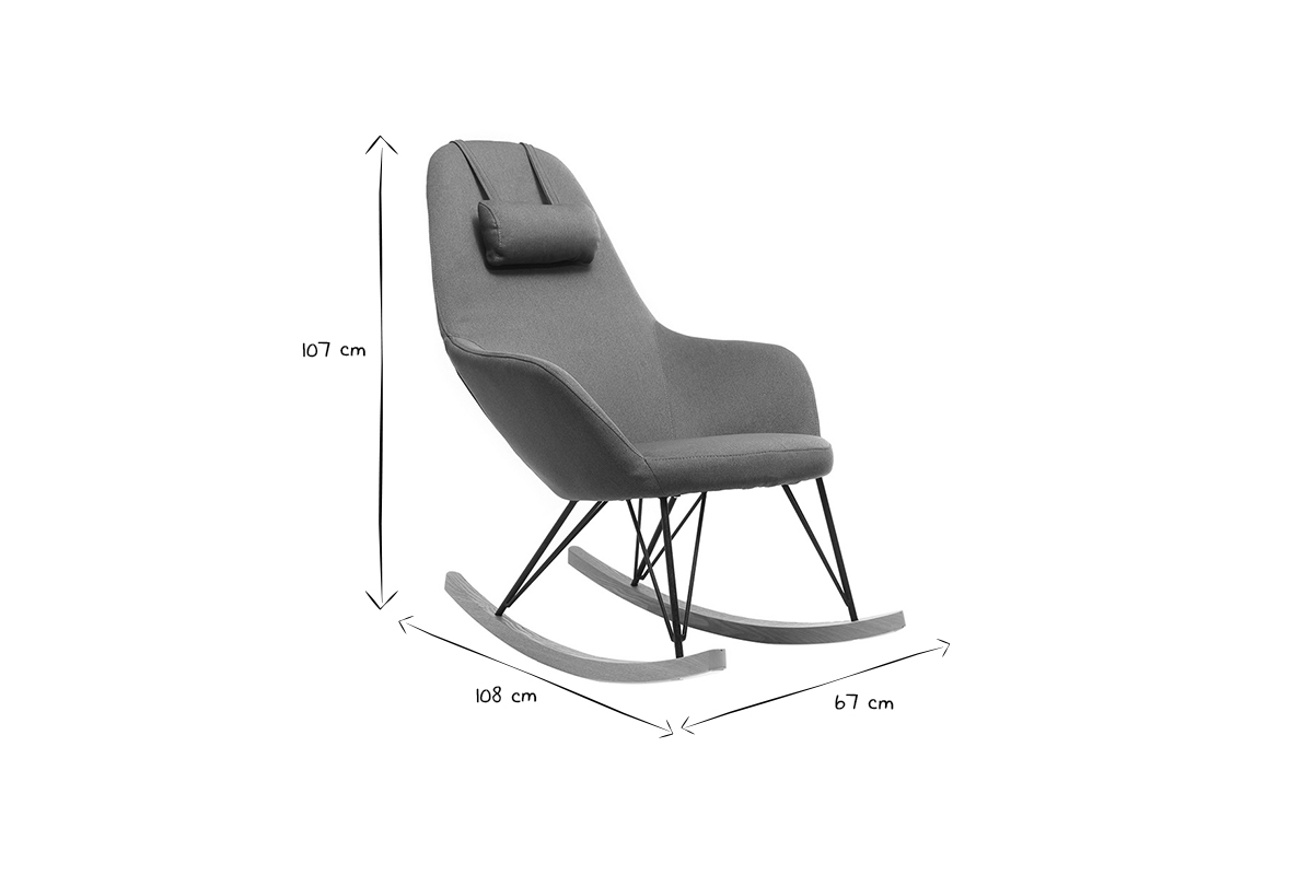 Rocking chair scandinave en tissu bleu canard, mtal noir et bois clair JHENE