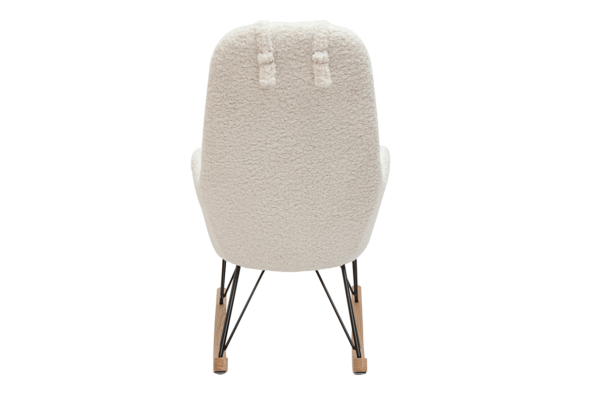 Rocking chair scandinave en tissu effet peau de mouton blanc, mtal noir et bois clair MANIA