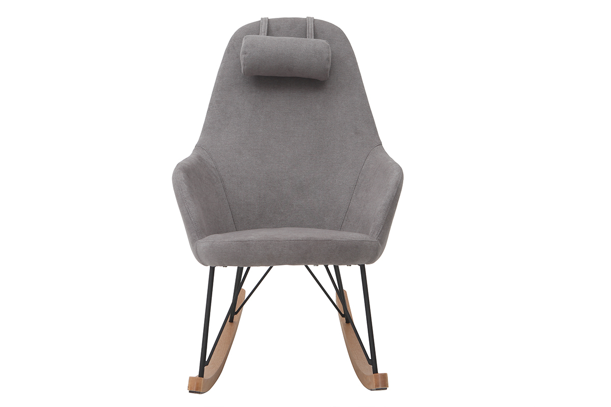 Rocking chair scandinave en tissu effet velours gris, mtal noir et bois clair JHENE