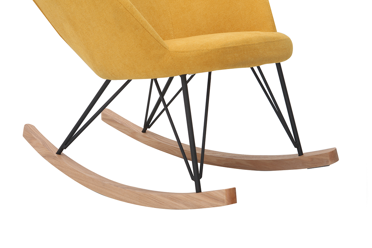 Rocking chair scandinave en tissu effet velours jaune moutarde, mtal noir et bois clair JHENE