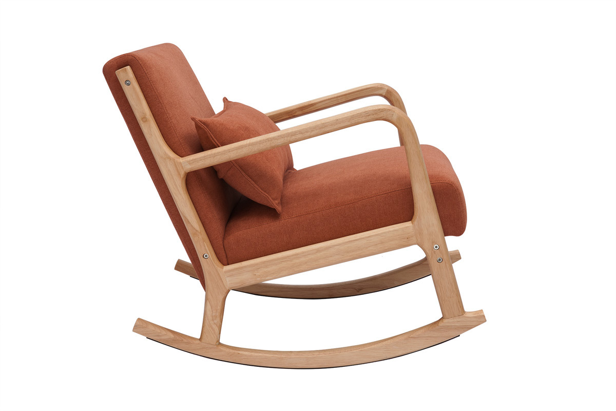 Rocking chair scandinave en tissu effet velours terre brle et bois clair massif DERRY