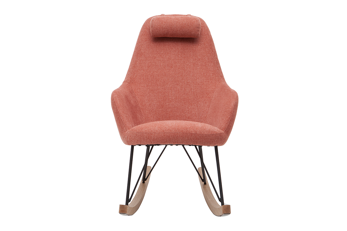 Rocking chair scandinave en tissu effet velours textur terracotta, mtal noir et bois clair JHENE