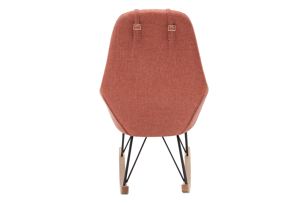 Rocking chair scandinave en tissu effet velours textur terracotta, mtal noir et bois clair JHENE