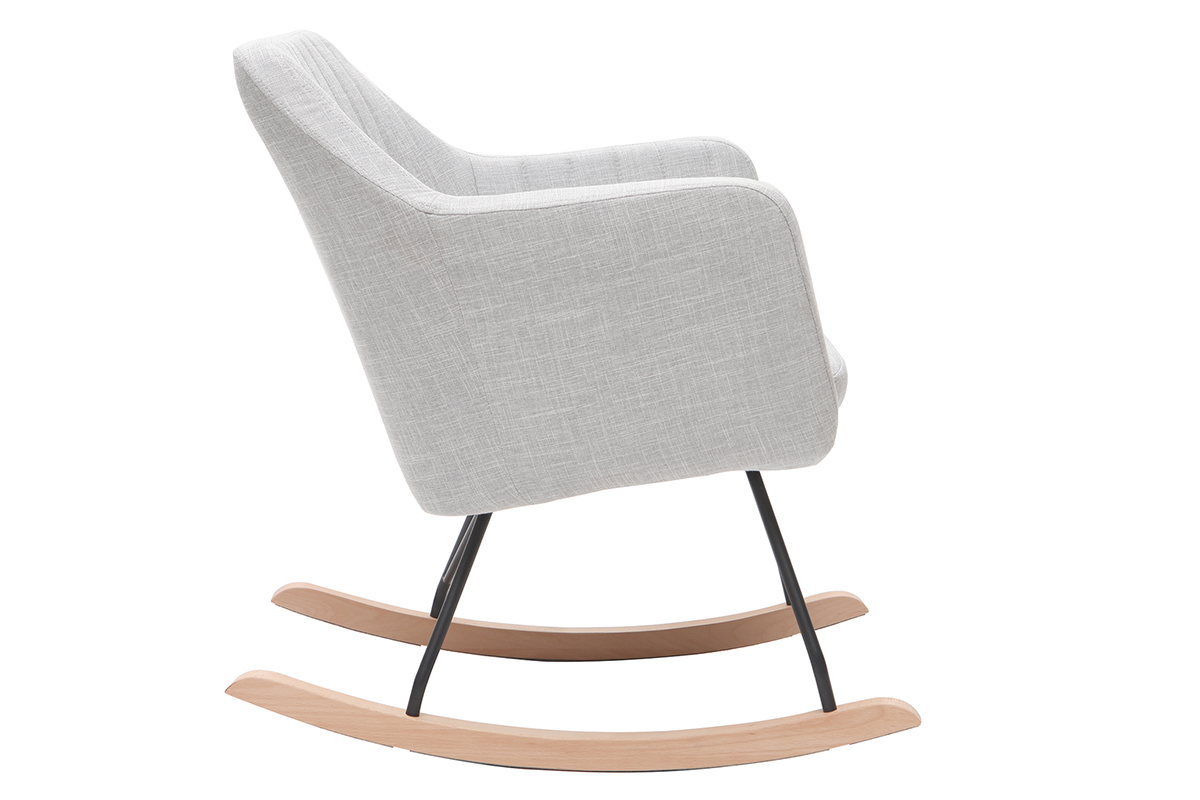 Rocking chair scandinave en tissu gris clair, mtal noir et bois clair ALEYNA