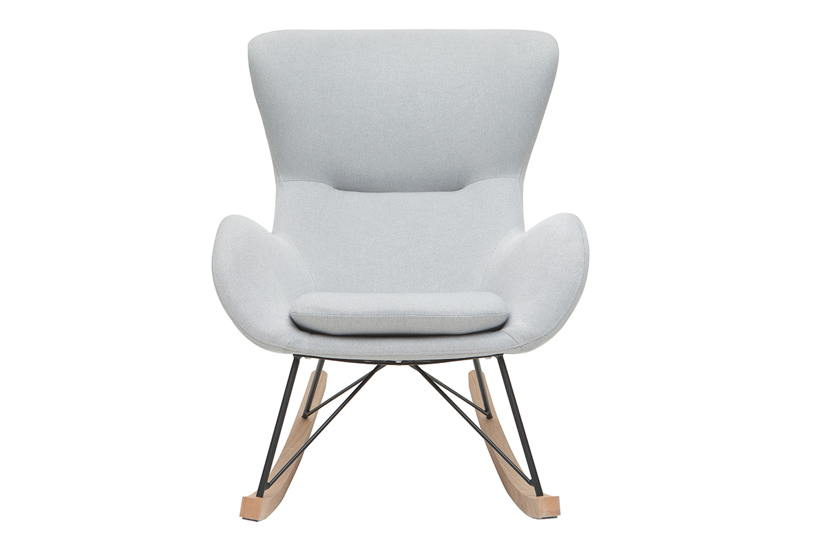 Rocking chair scandinave en tissu gris clair, mtal noir et bois clair ESKUA