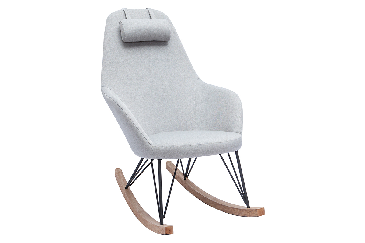 Rocking chair scandinave en tissu gris, mtal noir et bois clair JHENE