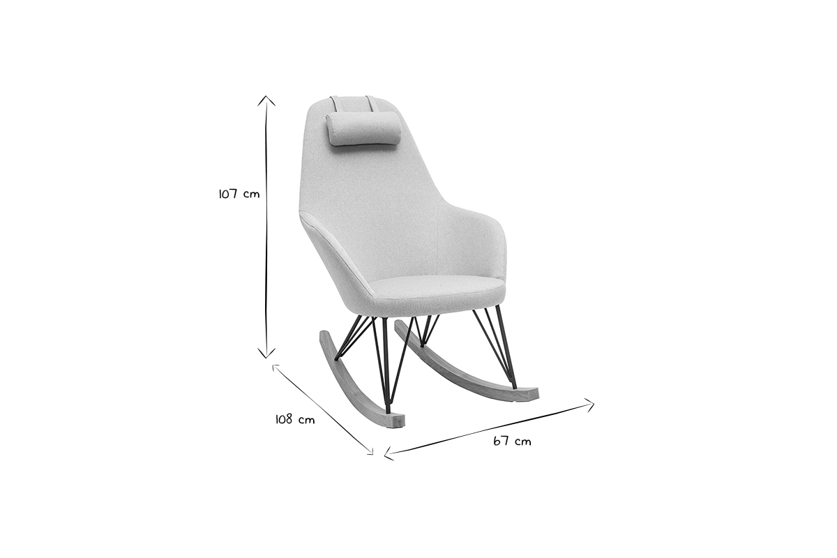 Rocking chair scandinave en tissu gris, mtal noir et bois clair JHENE