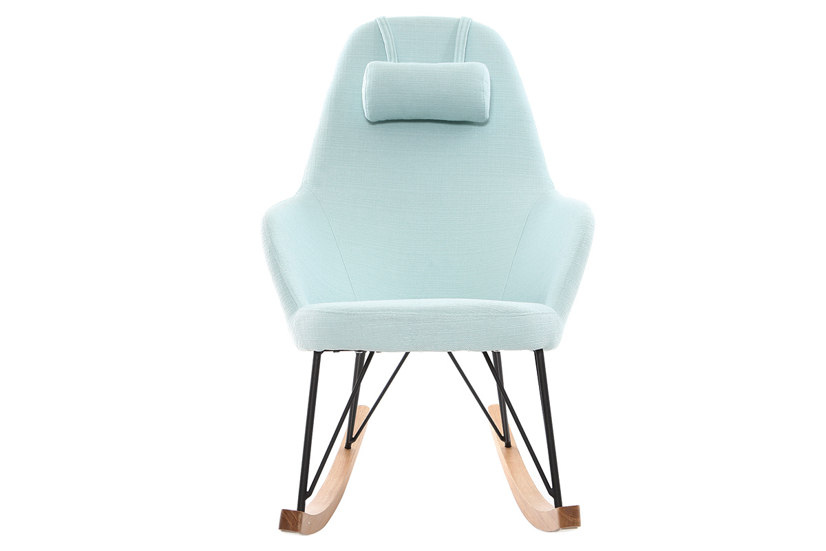 Rocking chair scandinave en tissu menthe  l'eau, mtal noir et bois clair JHENE