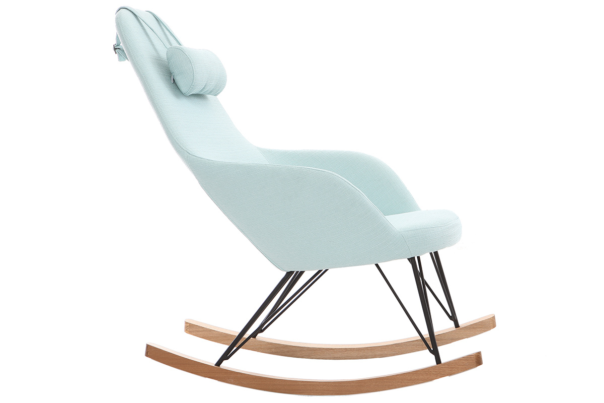 Rocking chair scandinave en tissu menthe  l'eau, mtal noir et bois clair JHENE