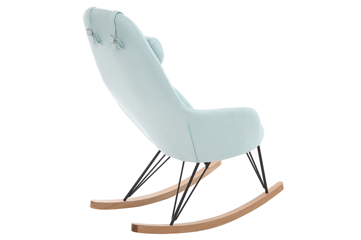 Rocking chair scandinave en tissu menthe  l'eau, mtal noir et bois clair JHENE