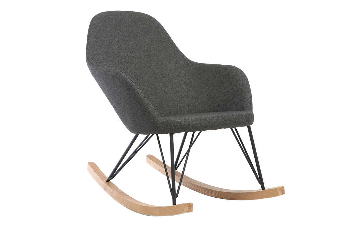 Rocking chair tissu gris anthracite pieds mtal et frne JHENE