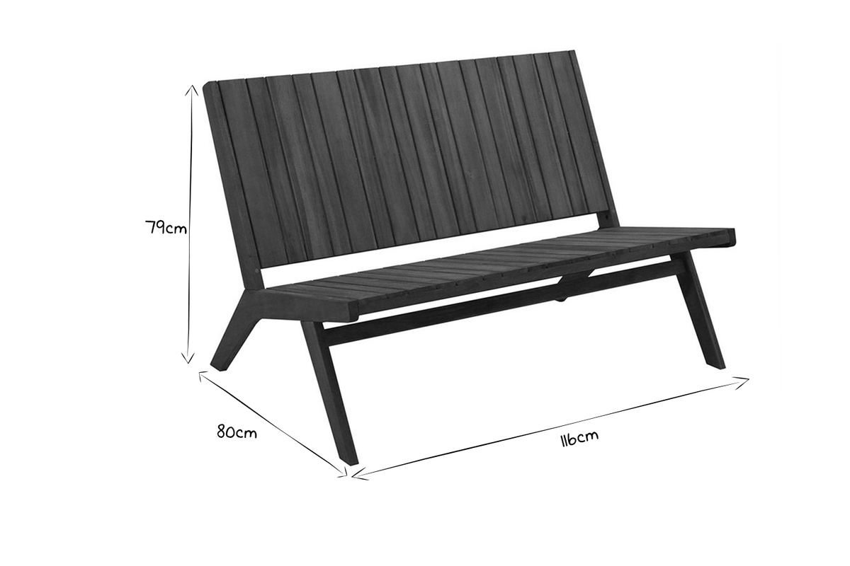 Salon de jardin banc 2 places et table basse en bois massif TIDAK