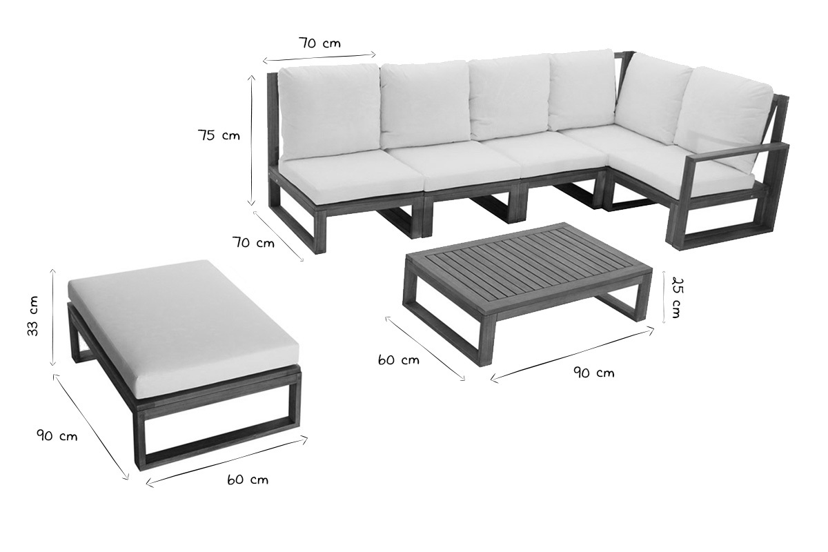 Salon de jardin d'angle 6-8 places en bois massif avec coussins dhoussables beige naturel SALSA