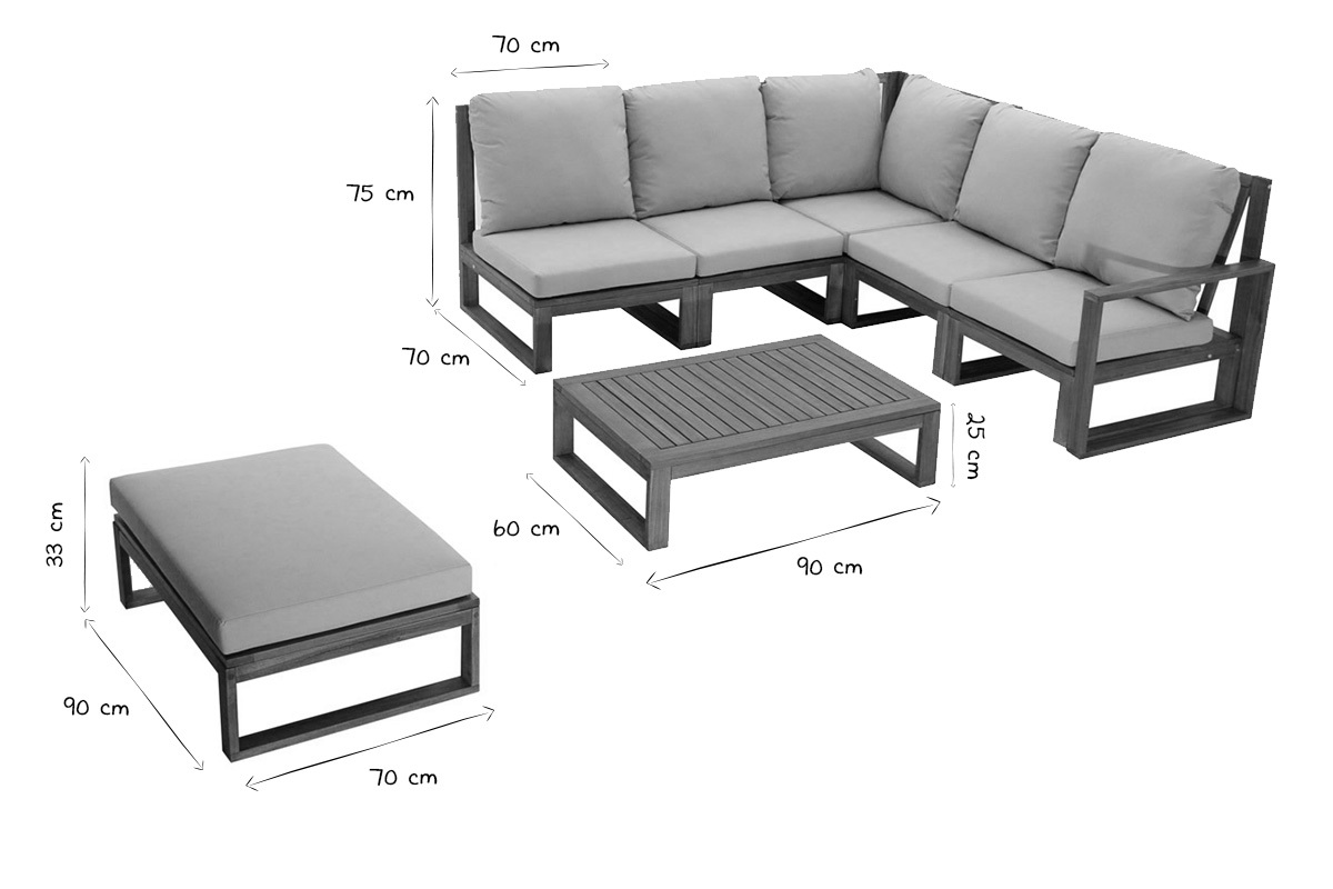 Salon de jardin d'angle 6-8 places en bois massif avec coussins dhoussables taupe SALSA