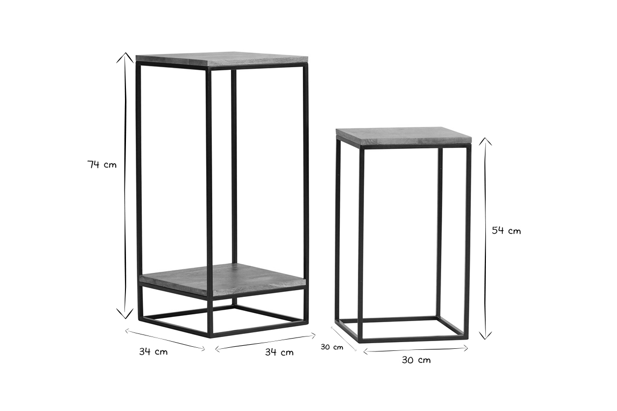 Sellettes gigognes en bois manguier massif et mtal noir L34 cm (lot de 2)  IGGY