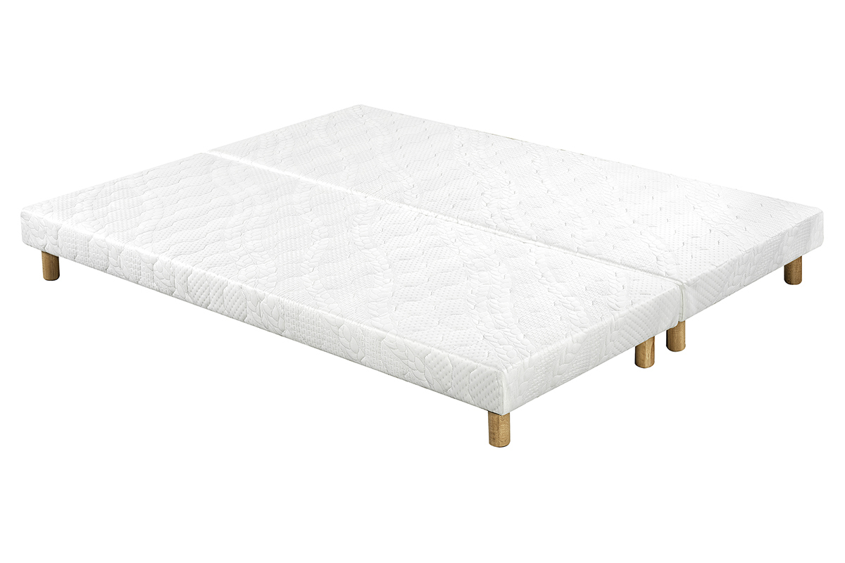 Sommiers tapissiers tissu blanc pieds bois 90 x 200 cm (lot de 2) JAMI