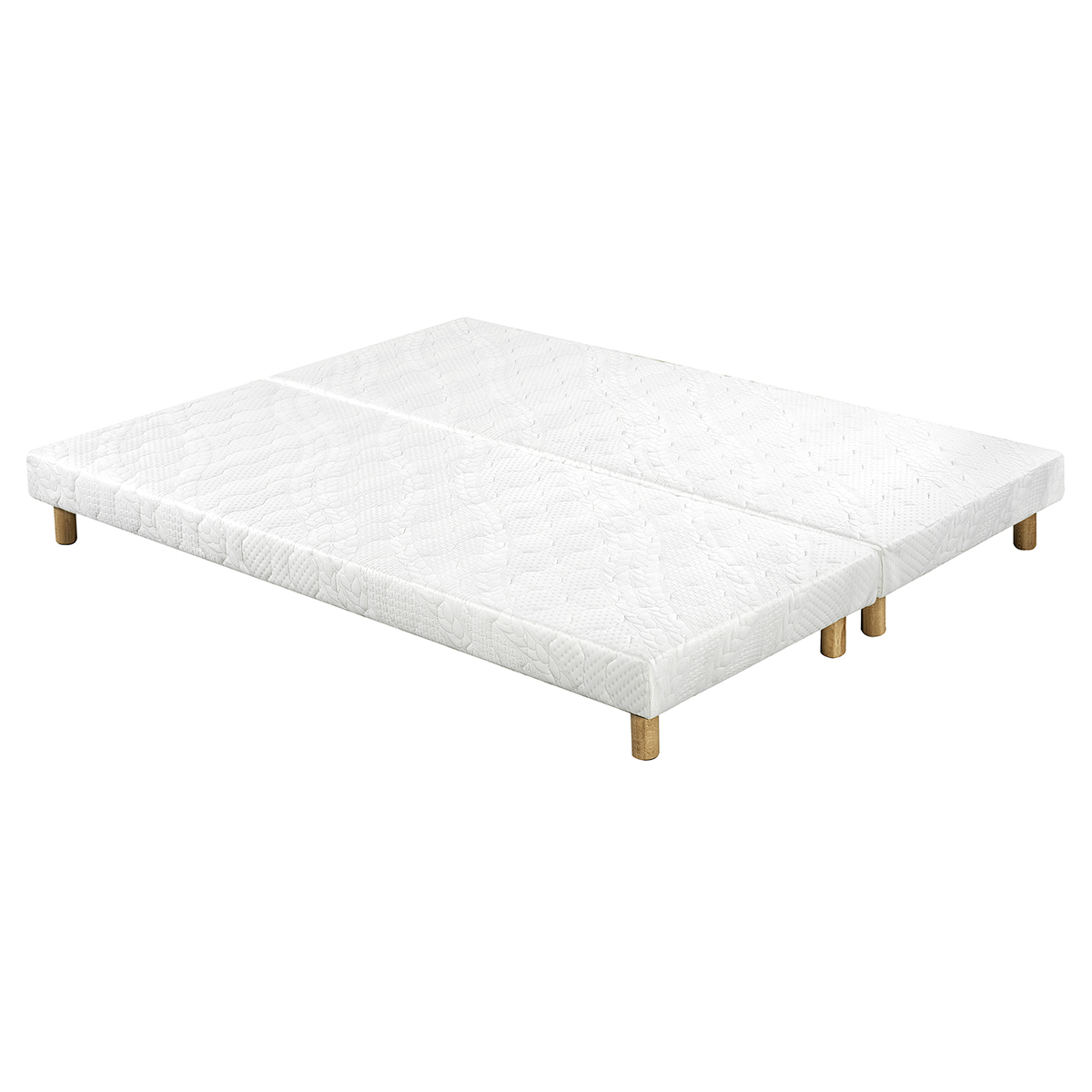 Sommiers tapissiers tissu blanc pieds bois 90 x 200 cm (lot de 2) JAMI