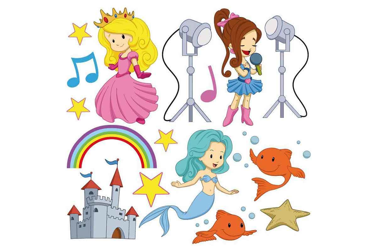 Stickers princesse et sirne 30x30cm