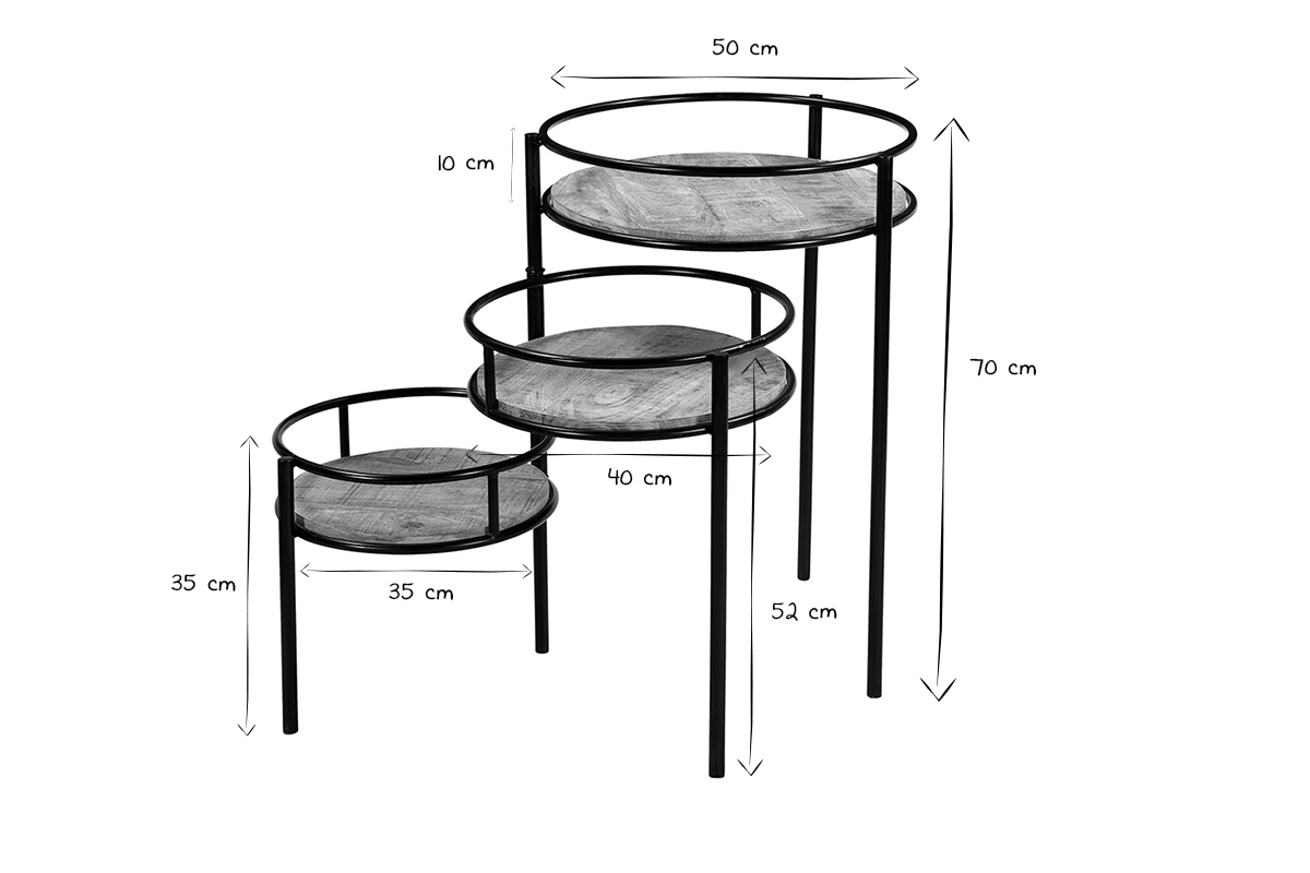 Support de plantes modulable en bois manguier massif et mtal noir L50 cm THREE