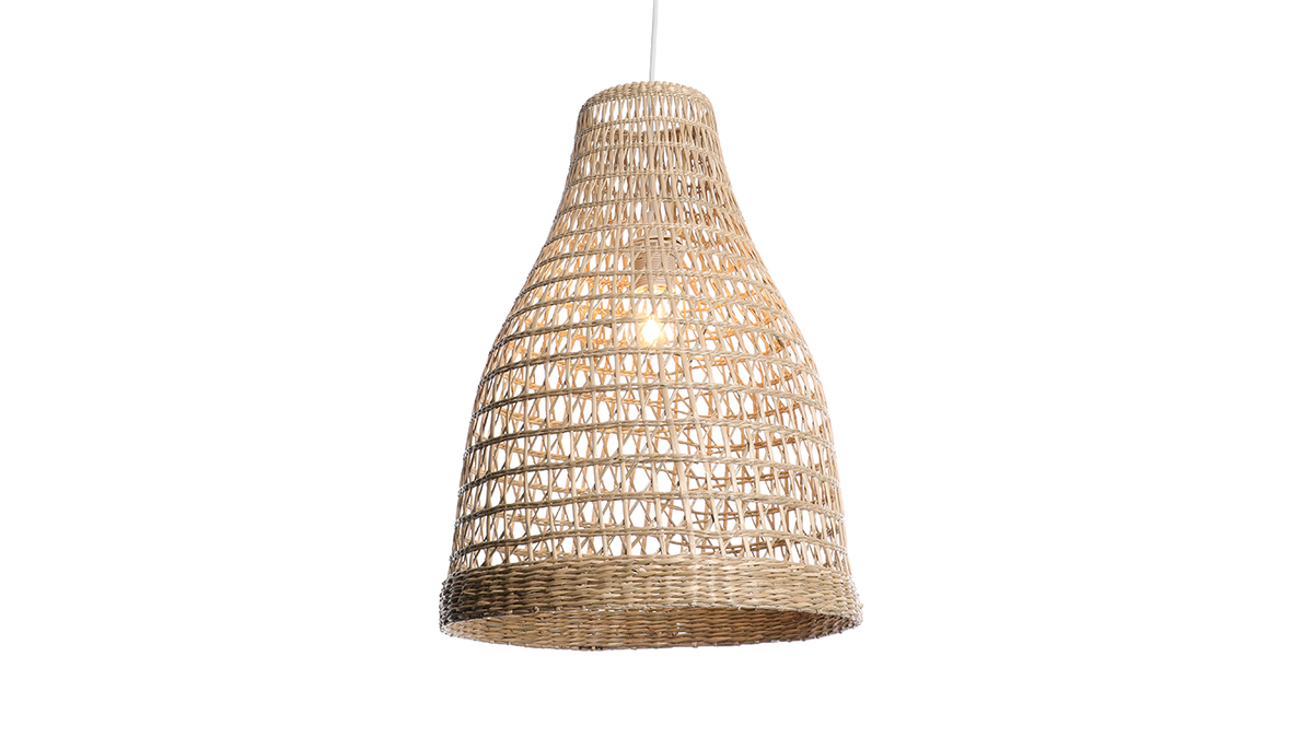 Suspension cloche ajoure en rotin naturel D36 cm PAMPA