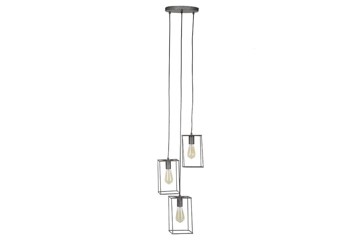 Suspension design 3 lampes en mtal finition argent ancien ARCHI