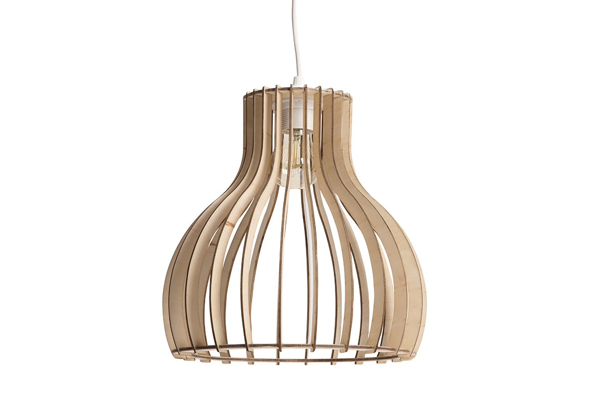 Suspension design ajoure en bois naturel et lige D29 cm FIJI