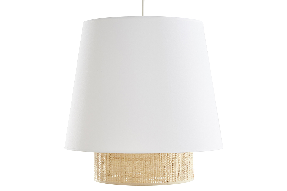 Suspension design bi-matire en rabane et coton blanc D40 cm JUME