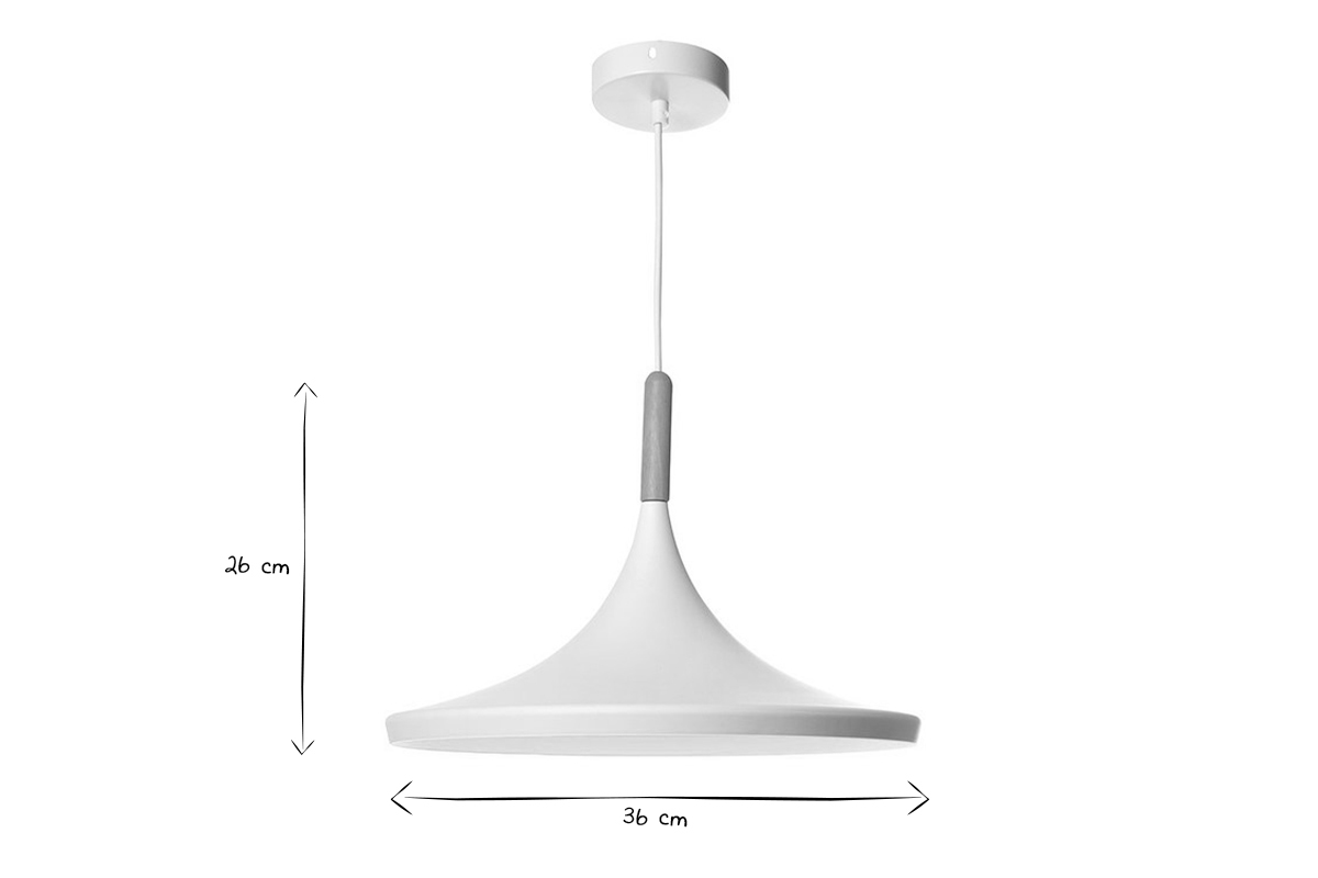 Suspension design en mtal blanc et bois clair D36 cm JAVA